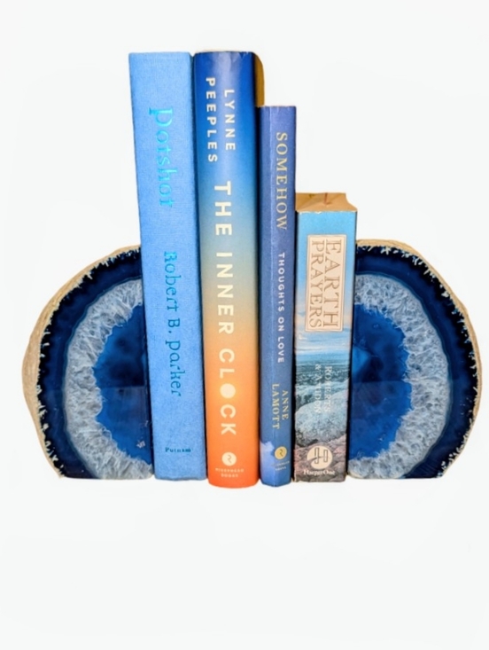 Brazilian Agate Other - Pair Of Agate Geodes Bookends or Design Pieces Cobalt Blue + Tiny Druzy Pockets